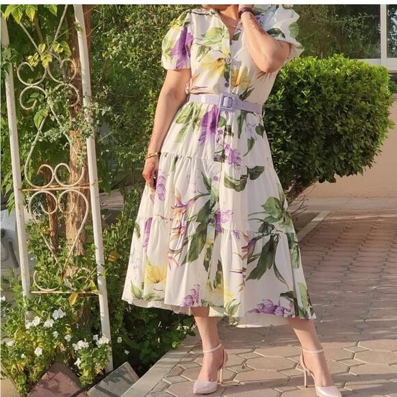 Zara Floral Printed Belted Shirt Midi Dress. Blogger fave. - Picture 2 of 16